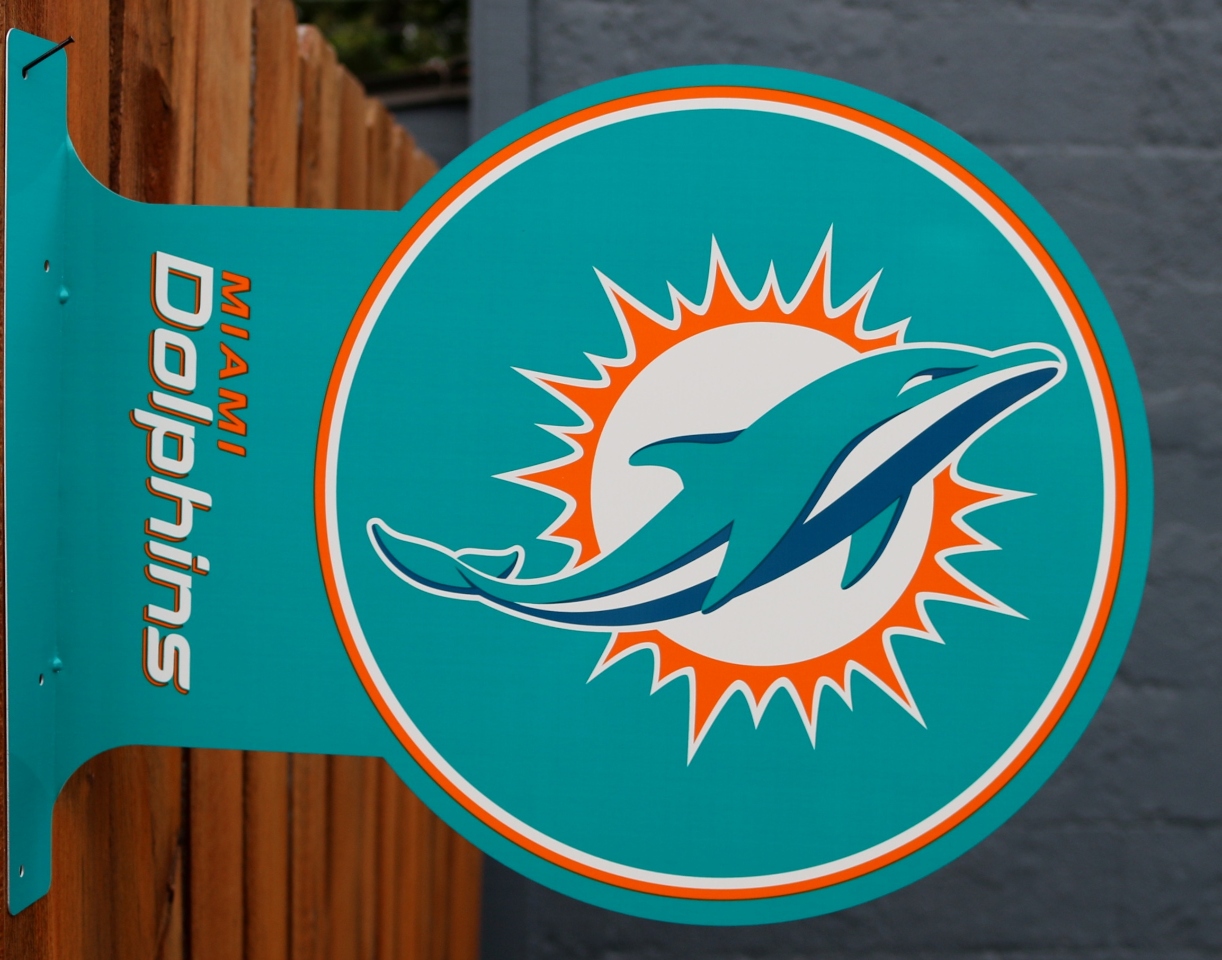 Double Sided Miami Dolphins Flange Tin Metal Sign NFL Football Team