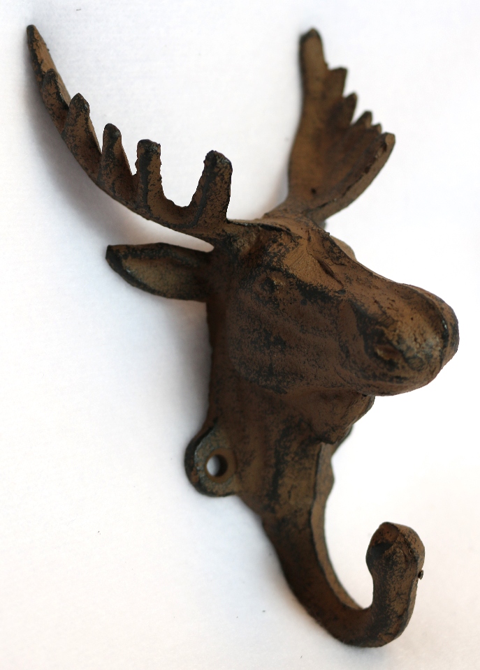 Cast Iron Moose Coat Rack Key Hook Hanger Kitchen Garage Cabin Country
