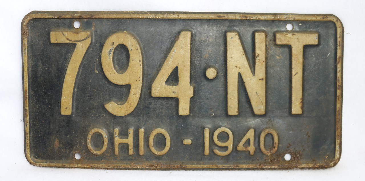Vintage 1940 License Plate Ohio State Hot Rod Muscle Car Historical