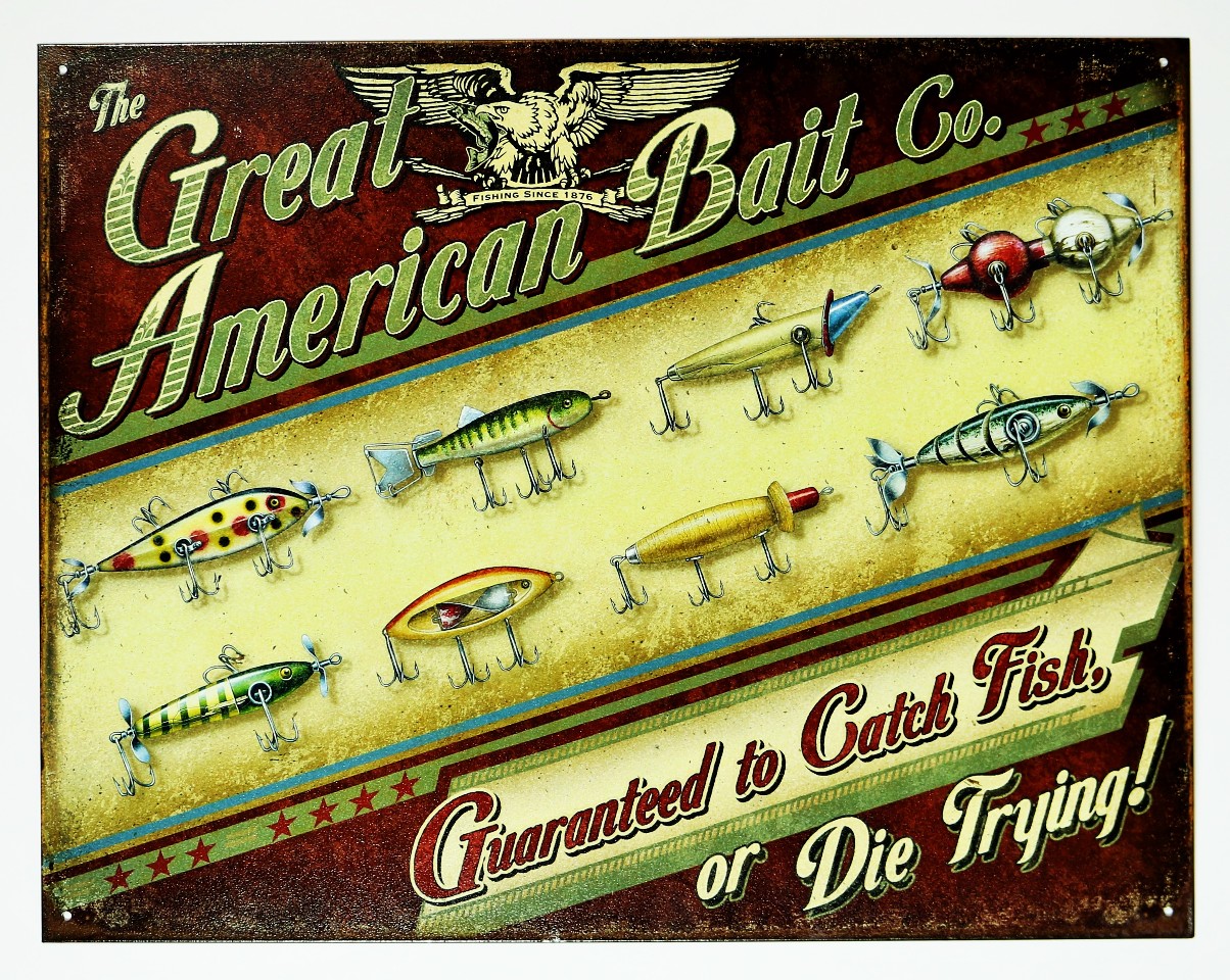 The Great American Bait Company Tin Sign Fishing Lures Angler