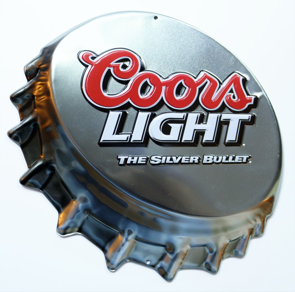 Coors Light The Silver Bullet Large Premium Tin Sign Bottle Cap Beer
