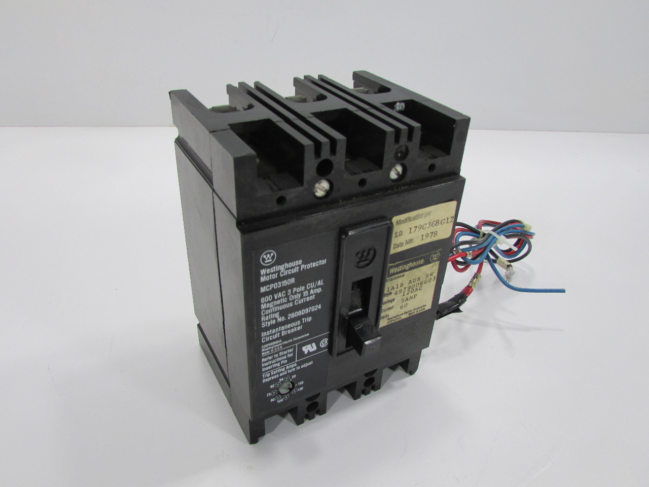 WESTINGHOUSE MCP03150R MOTOR CIRCUIT PROTECTOR 600VAC 3 POLE 15A
