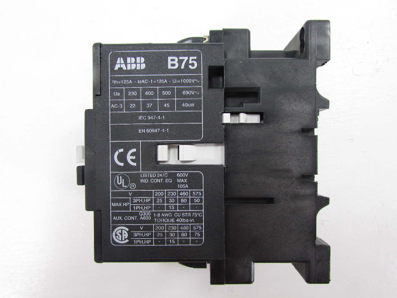 ABB B75 600V 105 AMP WITH ABB CAL711 AUXILLIARY CONTACT Premier