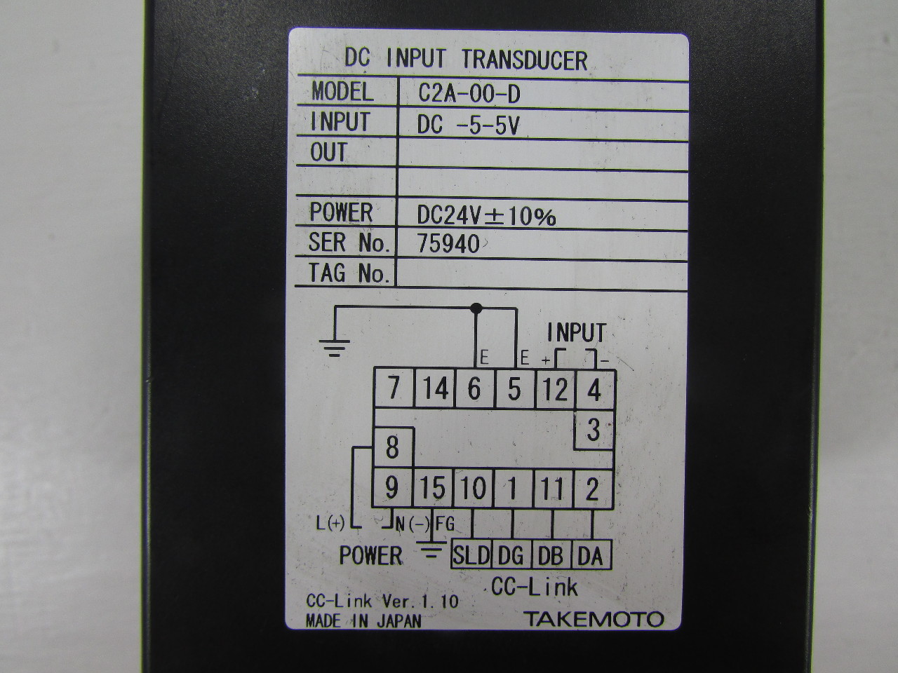 TAKEMOTO C2A00D DC INPUT TRANSDUCER 24V WITHOUT TERMINAL BLOCK