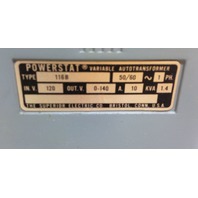 POWERSTAT 116B 50/60~ 1PH 120V 0-140VOUT 10A 1.4KVA Variable Auto-Transformer