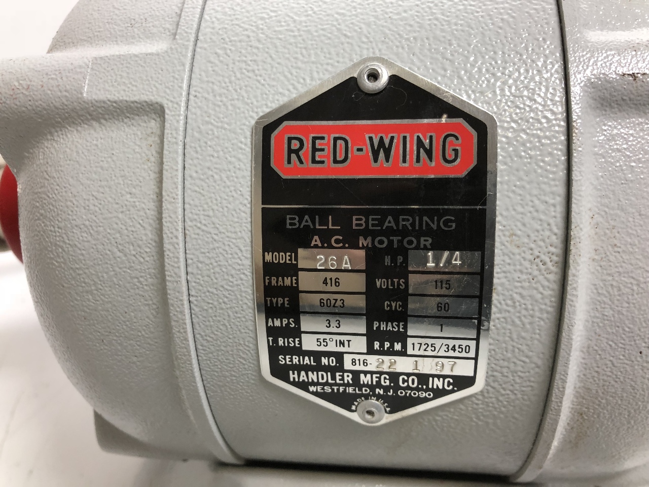 Red Wing 26A 1/4 hp 2 speed Ball Bearing A.C Motor Polisher Buffer