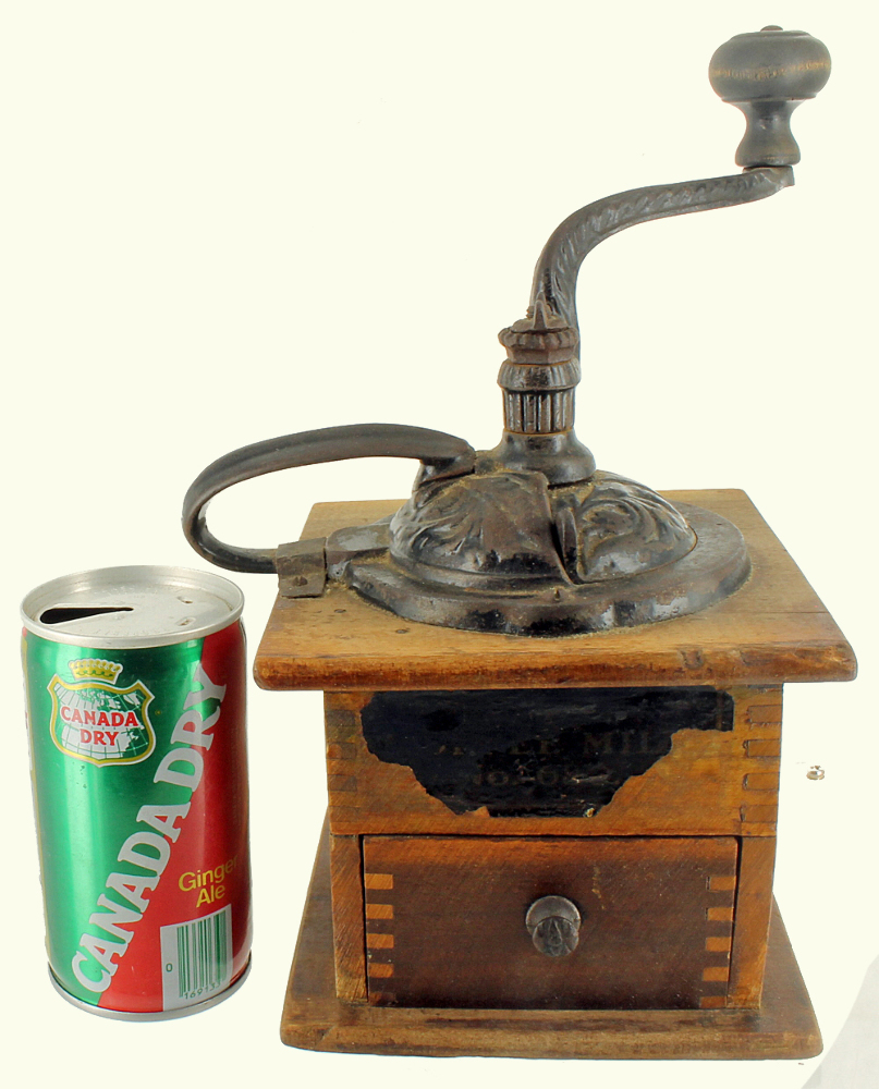 Antique Parkers National Coffee Mill Grinder Wooden Box Cast Iron No