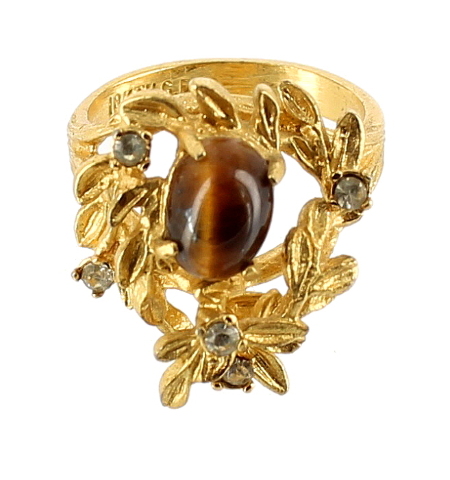 1960 TIGER Eye Cluster Ring Flower Cabochon Design 18kt HGE Size 5 AND 7 Spanish eyes Promise Ring Brides Maids gift ideas C
