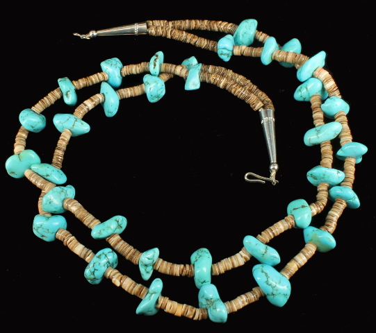 Vintage Zuni Pow Wow Sleeping Beauty Turquoise Chunks Heshi Double