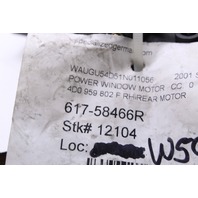 Right Rear Window Regulator Motor 2001 Audi S8 Sedan Base 4.2 Gas 4D0959802F OEM