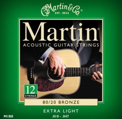 MARTIN M180 EXTRA LIGHT 80/20 (2-SETS) 12 STRING BRONZE ACOUSTIC GUITAR STRINGS