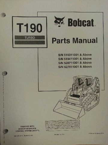 Bobcat T190 Turbo Skid Steer Parts Manual Book 6901352
