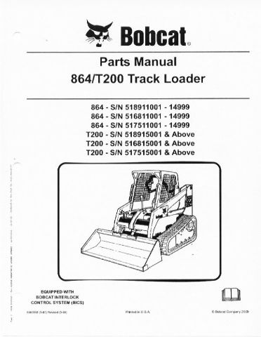 Bobcat T200 Rubber Track Loader Parts manual book 864