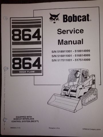 Bobcat 864 Track Skid Steer Service manual book 6900945