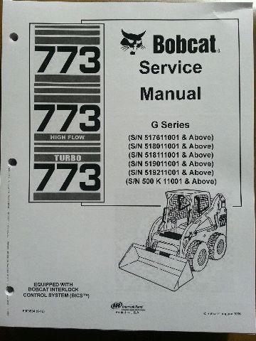 Bobcat 773G skid steer loader Service Manual Turbo Book Form 6900834