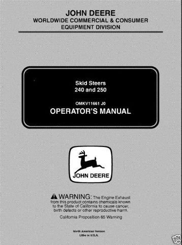 John Deere JD 240 250 Skid Steer Loader Operator's Manual OMKV11661 LOW SERIAL #