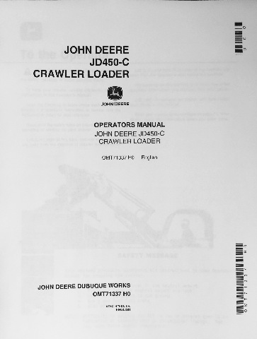 John Deere JD 450C Crawler Loader Operator Operation Manual OMT62743 C8