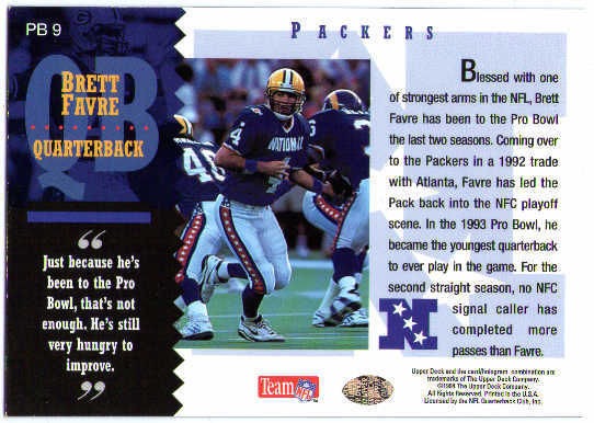 Brett Favre 1994 Upper Deck Pro Bowl Pb9 Insert Hologram Card X Heroes Sports Cards