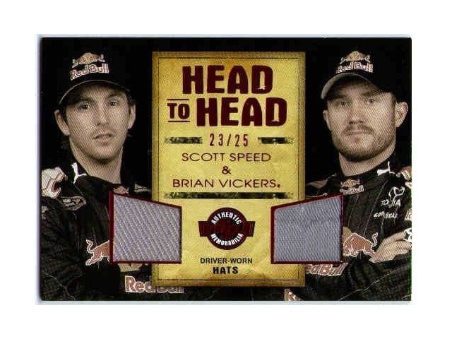 SCOTT SPEED BRIAN VICKERS Wheels Head To Head Red /25 Driver Worn Race Hats Card