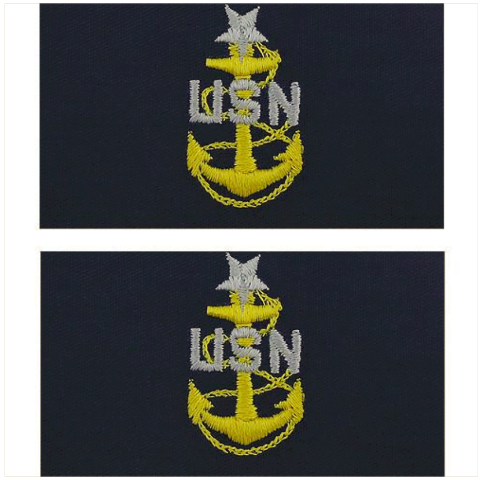 Vanguard NAVY EMBROIDERED COLLAR DEVICE: E8 CPO: SENIOR EMBROIDERED ON COVERALL