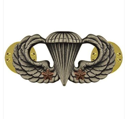 Vanguard ARMY BADGE: COMBAT PARACHUTE SECOND AWARD - SILVER OXIDIZED
