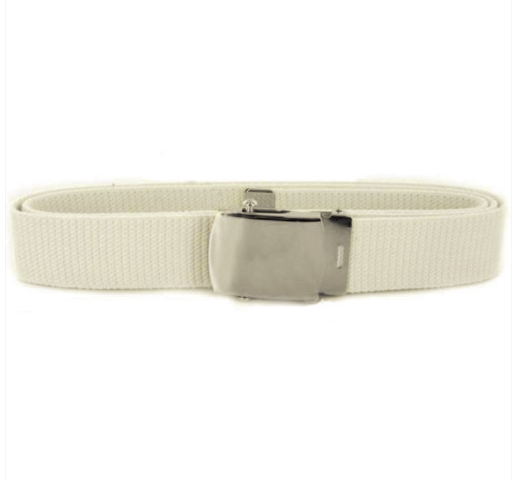 Vanguard NAVY BELT AND BUCKLE: WHITE COTTON SILVER MIRROR BUCKLE AND TIP - MALE
