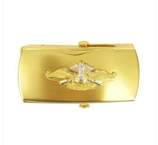 Vanguard NAVY BELT BUCKLE: FLEET MARINE FORCE OFFICER GOLD EMBLEM ON GOLD FEMALE