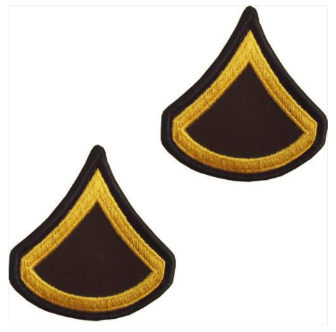 Vanguard ARMY CHEVRON: PRIVATE FIRST CLASS - GOLD EMBROIDERED ON GREEN, MALE