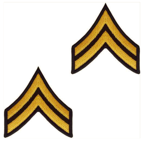 Vanguard ARMY CHEVRON: CORPORAL - GOLD EMBROIDERED ON GREEN, MALE