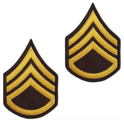Vanguard ARMY CHEVRON: STAFF SERGEANT - GOLD EMBROIDERED ON GREEN, MALE