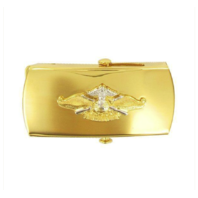 Vanguard NAVY BELT BUCKLE: FLEET MARINE FORCE OFFICER GOLD EMBLEM ON GOLD FEMALE
