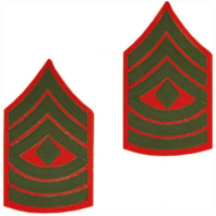 Vanguard MARINE CORPS CHEVRON: FIRST SERGEANT - GREEN EMBROIDERED ON RED, MALE