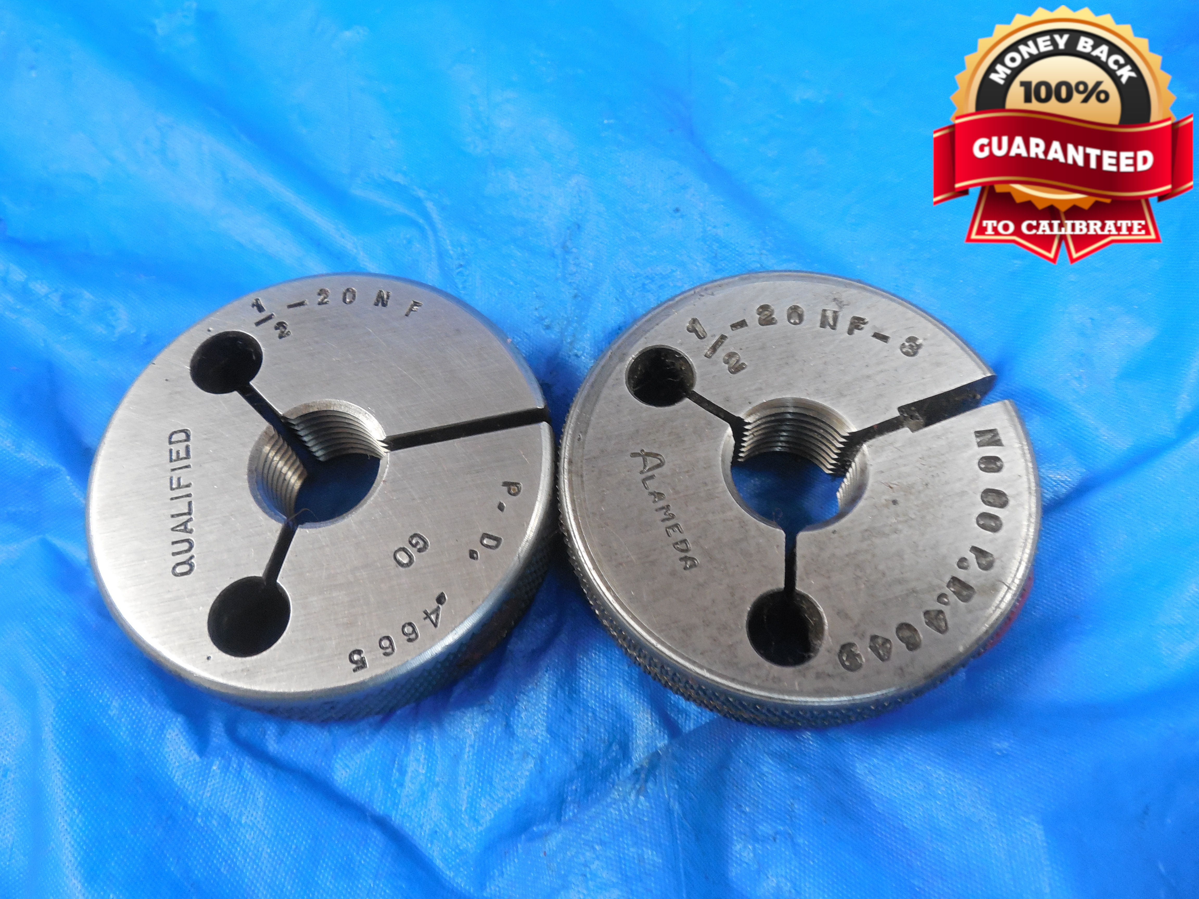 1/2 20 NF 3 THREAD RING GAGES .5 GO NO GO P.D.'S = .4665 & .4649