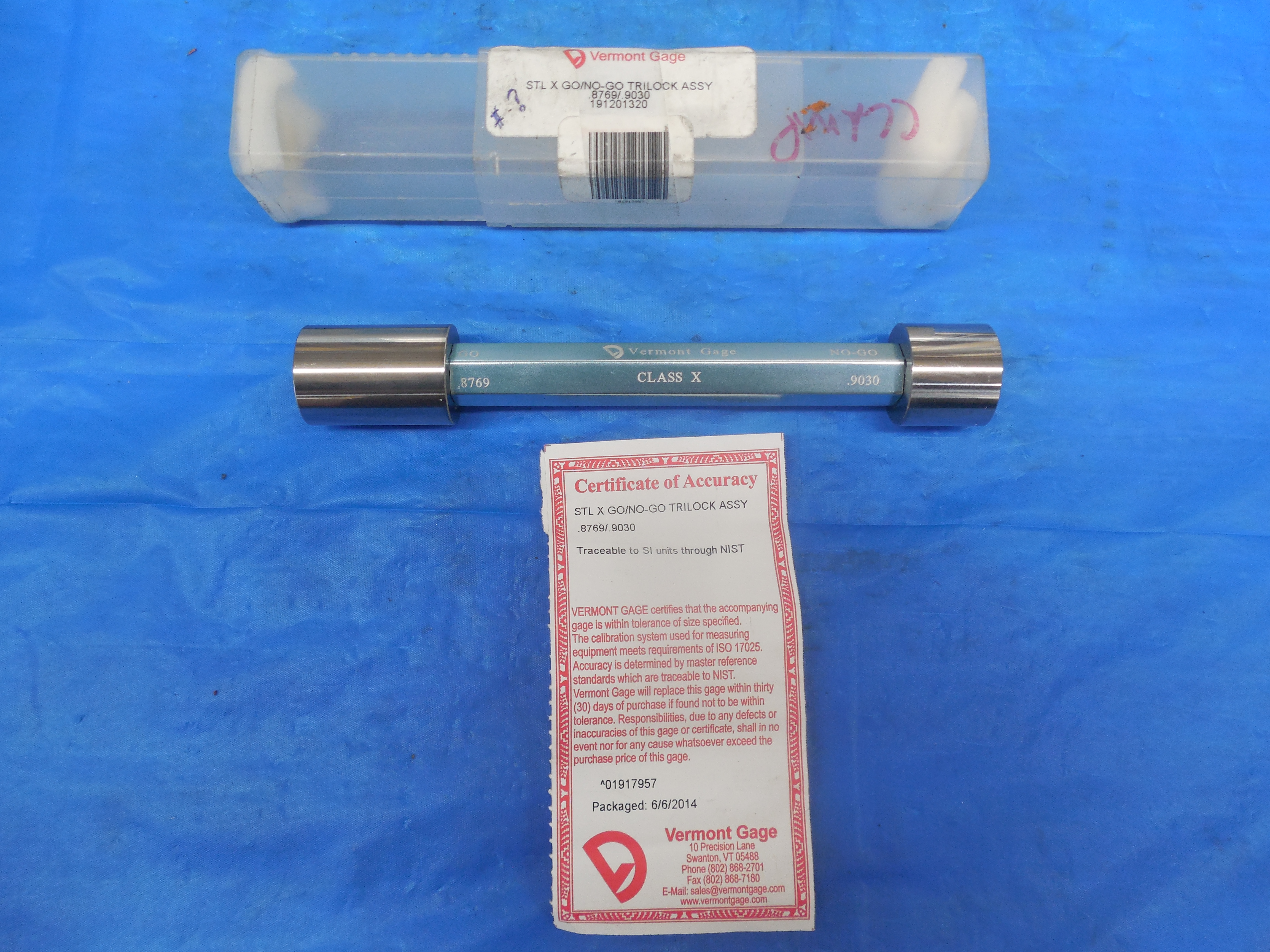 NEW .8769 & .9030 CLASS X PIN PLUG GAGE GO NO GO .8750 OVERSIZE 7