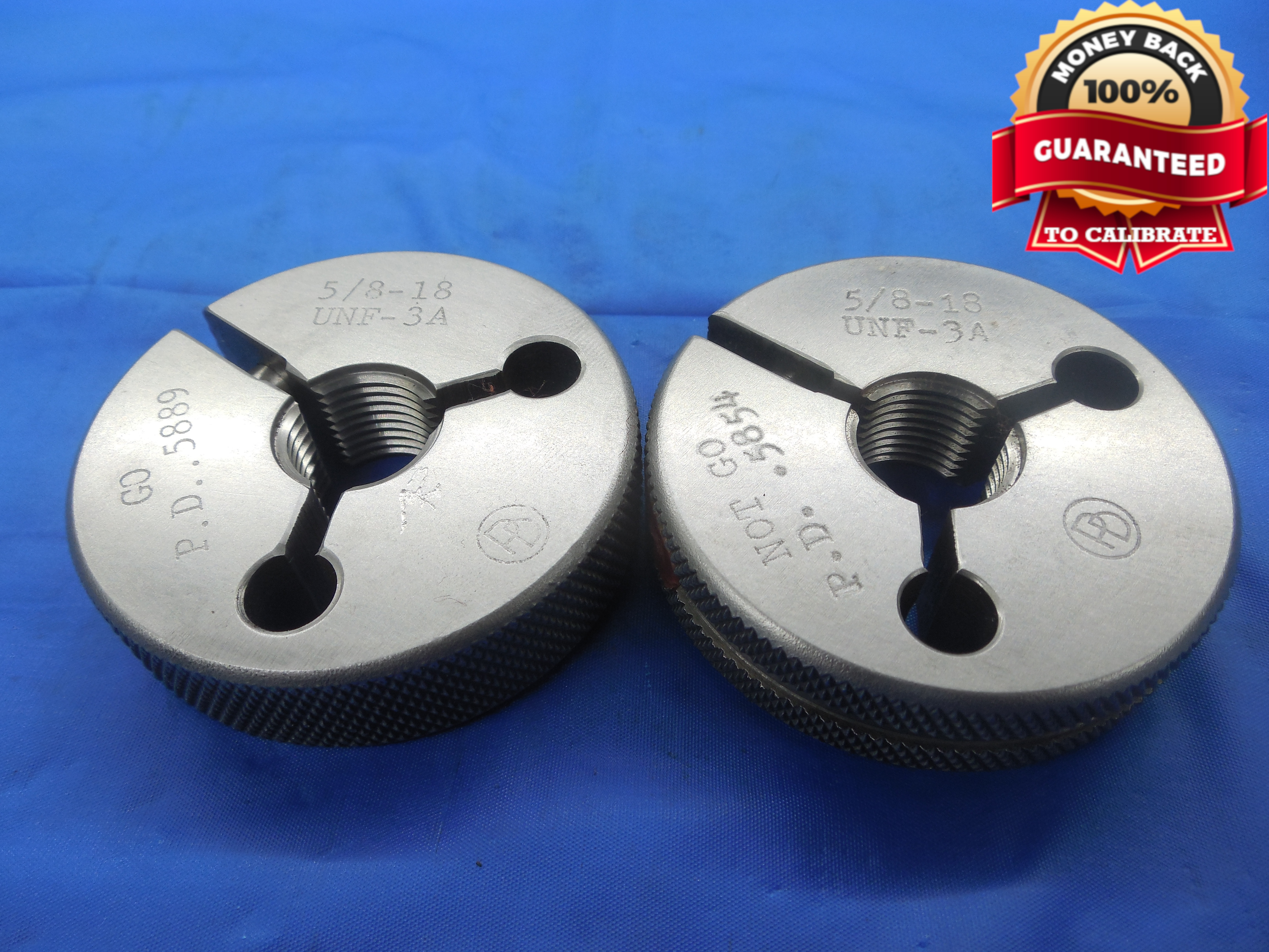 5/8 18 UNF 3A THREAD RING GAGES .625 GO NO GO P.D.'S = .5889 & .5854 NF