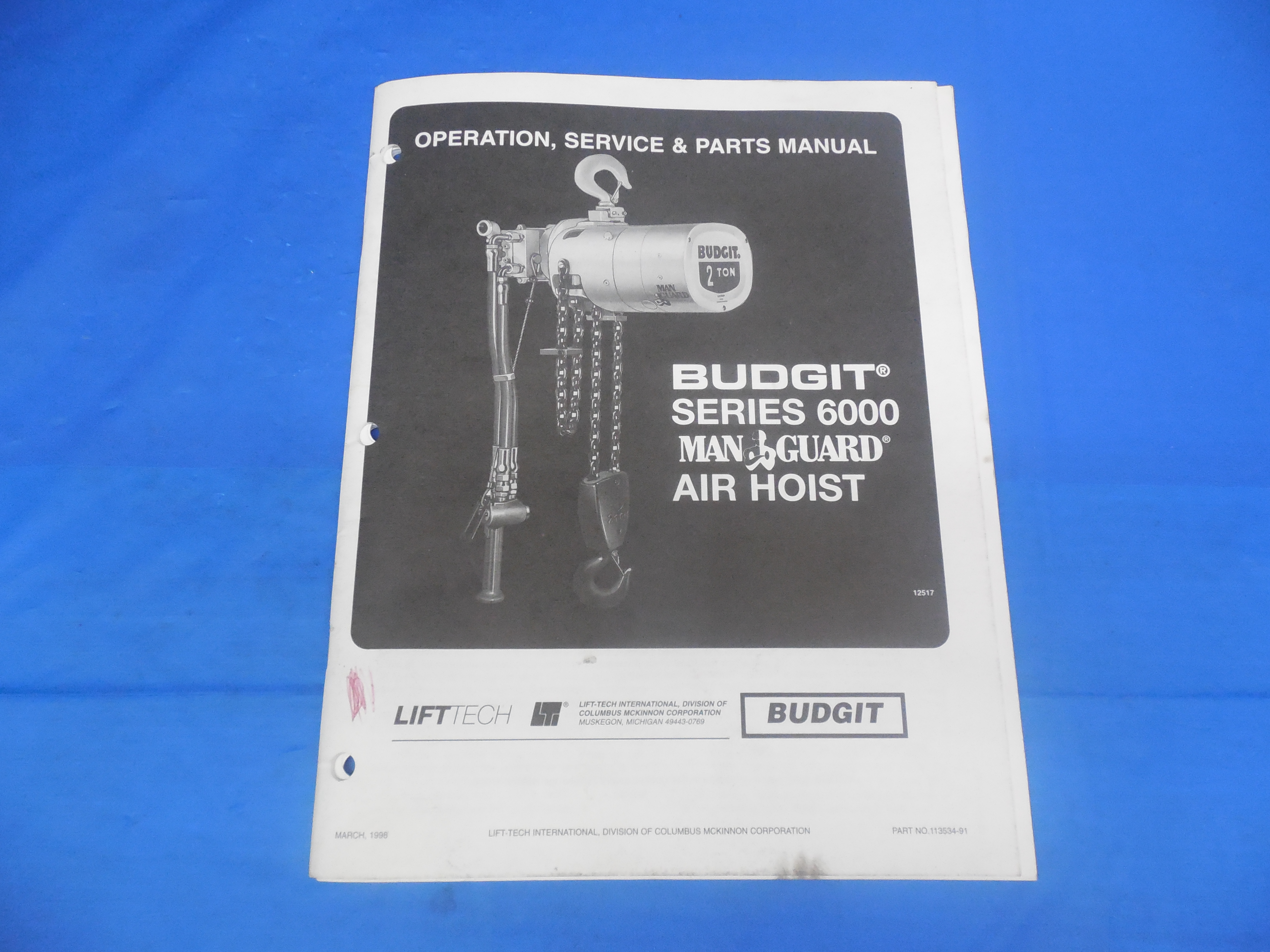 BUDGIT SERIES 6000 MAN GUARD AIR HOIST PARTS LIST, OPERATION & SERVICE
