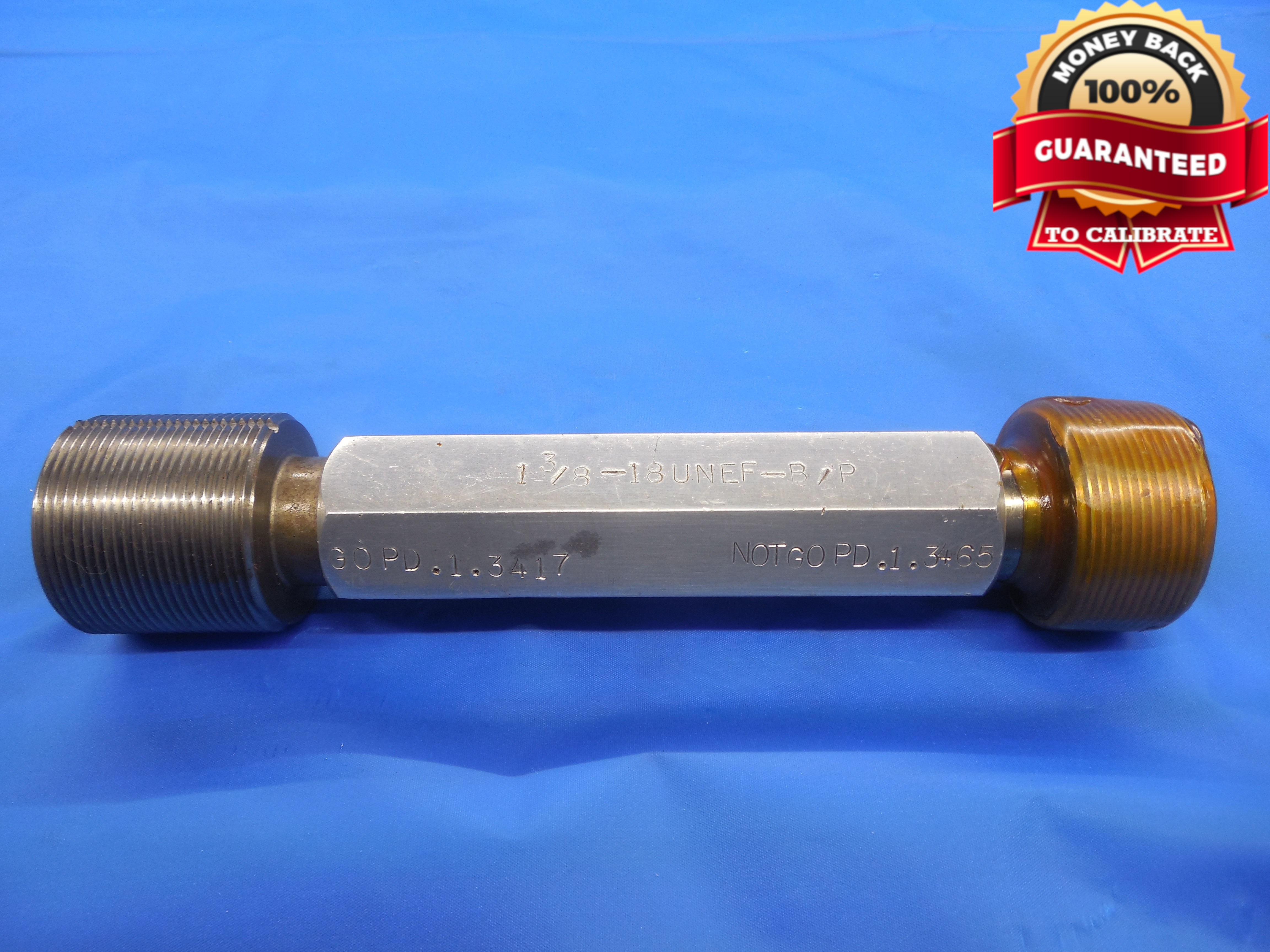 1 3/8 18 UNEF BEFORE PLATE THREAD PLUG GAGE 1.375 GO NO GO PDS = 1.3417