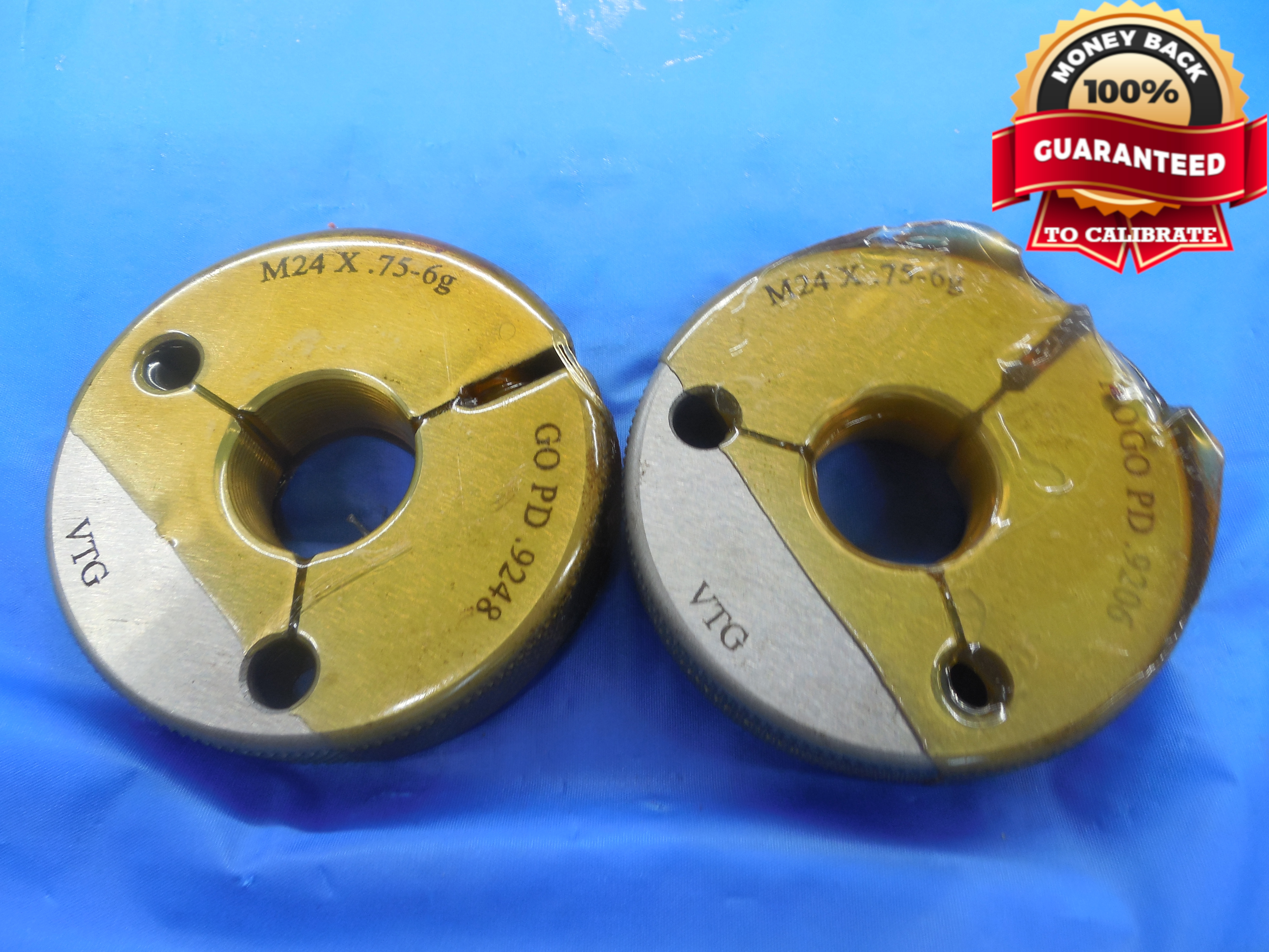 M24 X .75 6g VERMONT THREAD RING GAGES 24.0 0.75 GO NO GO P.D.'S