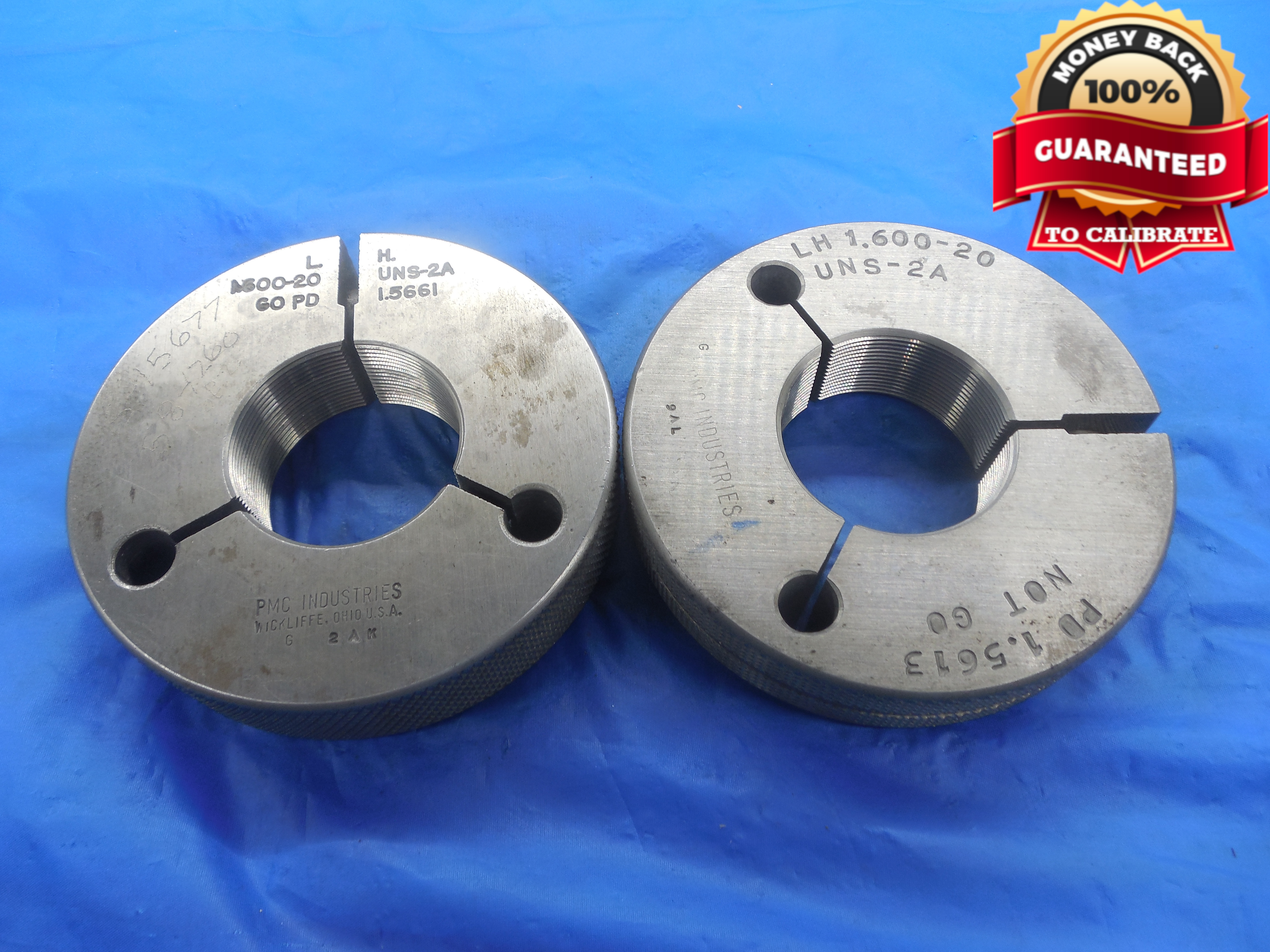 1.600 20 UNS 2A LEFT HAND THREAD RING GAGES 1.60 GO NO GO PDS= 1.5661 1