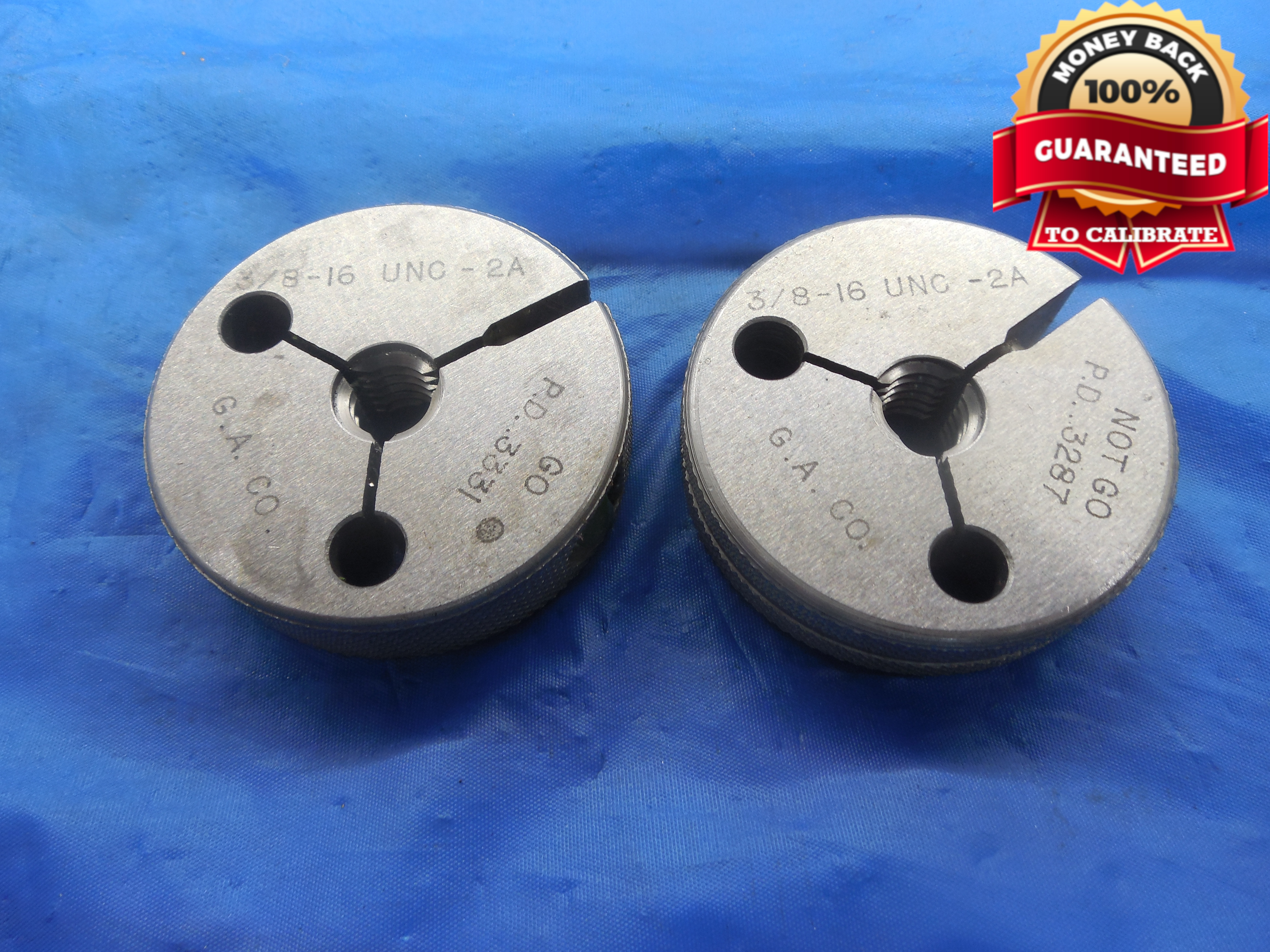 3/8 16 UNC 2A THREAD RING GAGES .375 GO NO GO P.D.'S = .3331 & .3287 NC