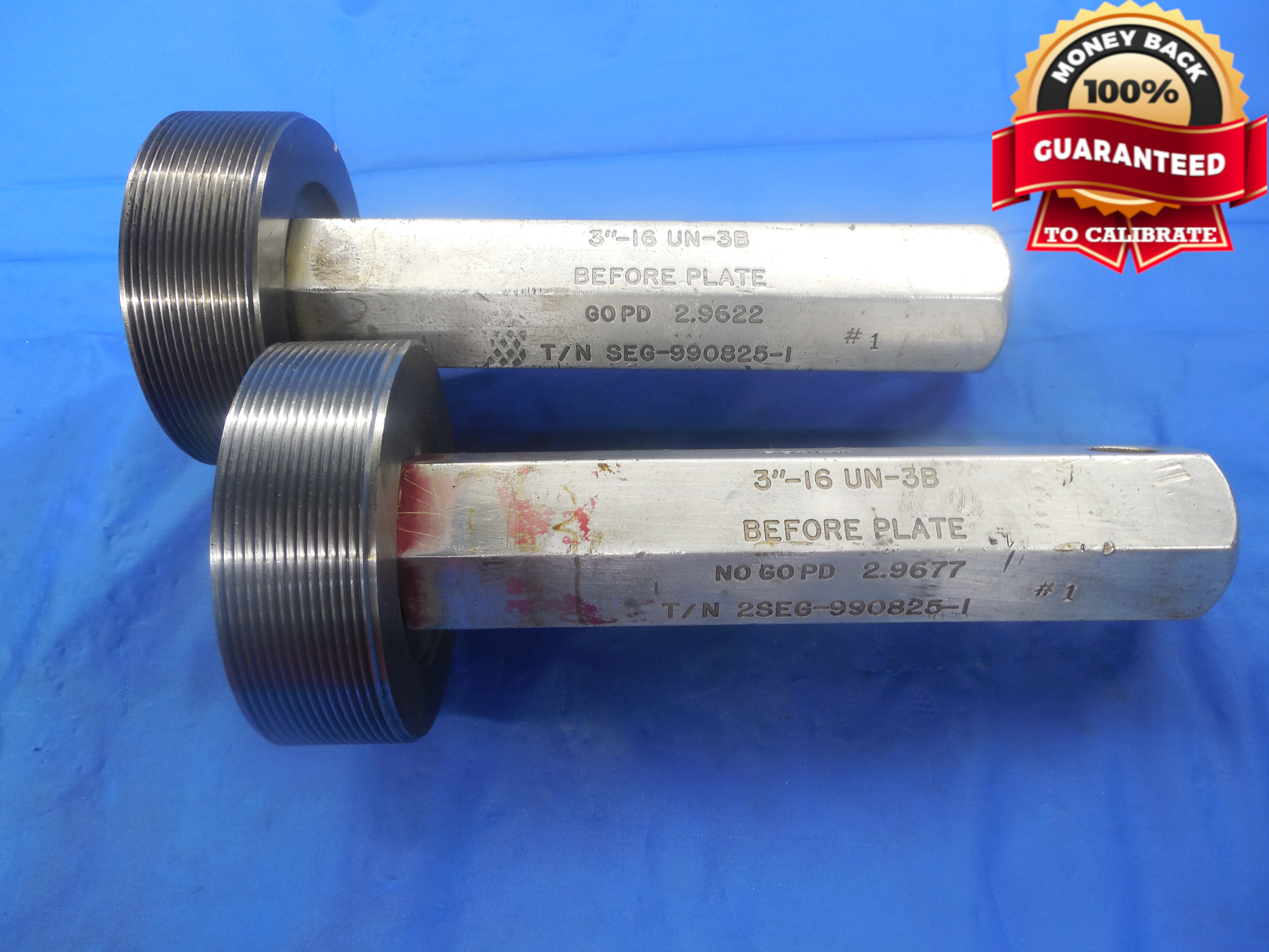3" 16 UN 3B BEFORE PLATE THREAD PLUG GAGE 3.0 GO NO GO P.D.'S = 2.9622