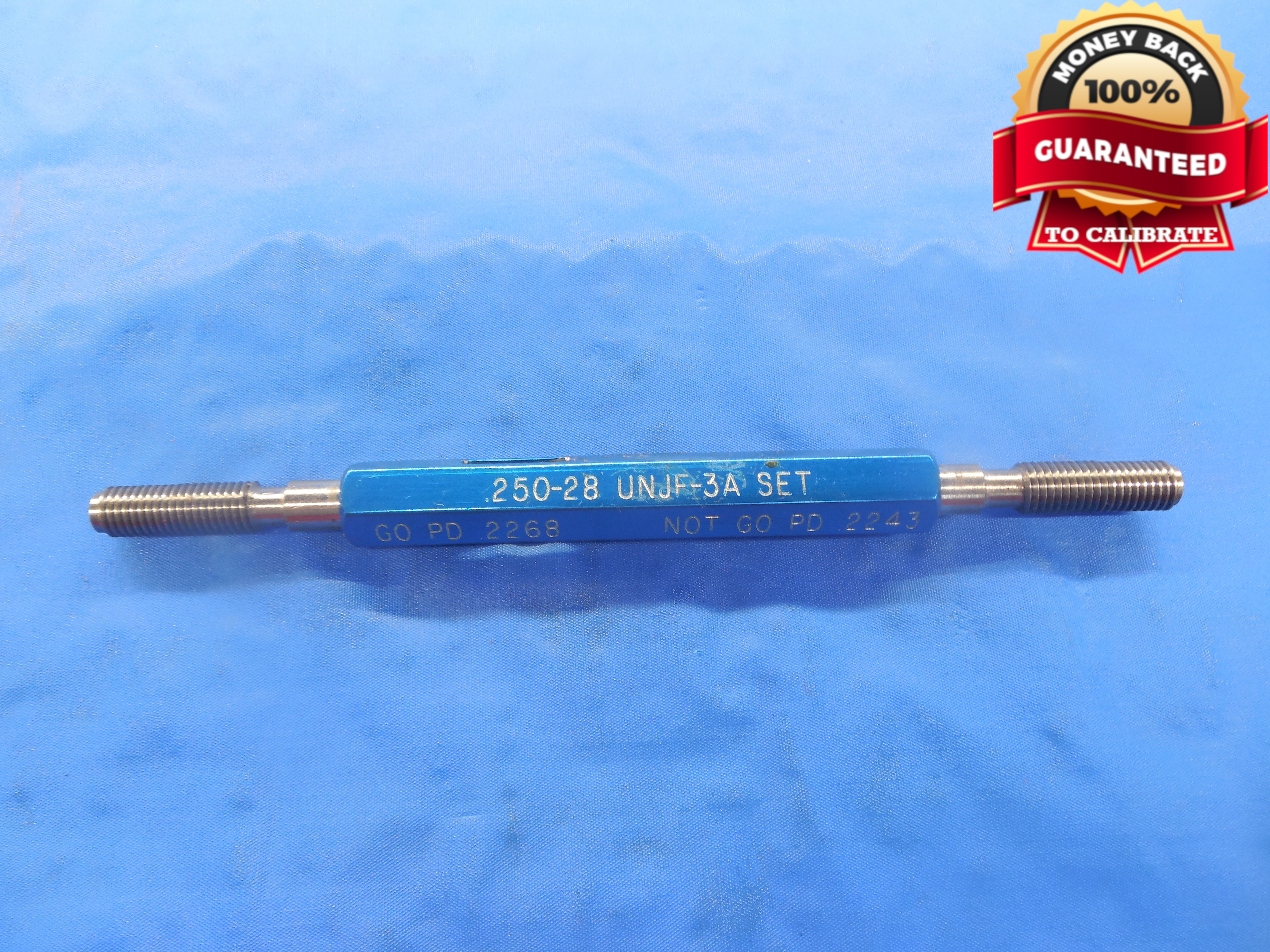 1/4 28 UNJF 3A SET THREAD PLUG GAGE .25 GO NO GO P.D.'S = .2268 & .2243
