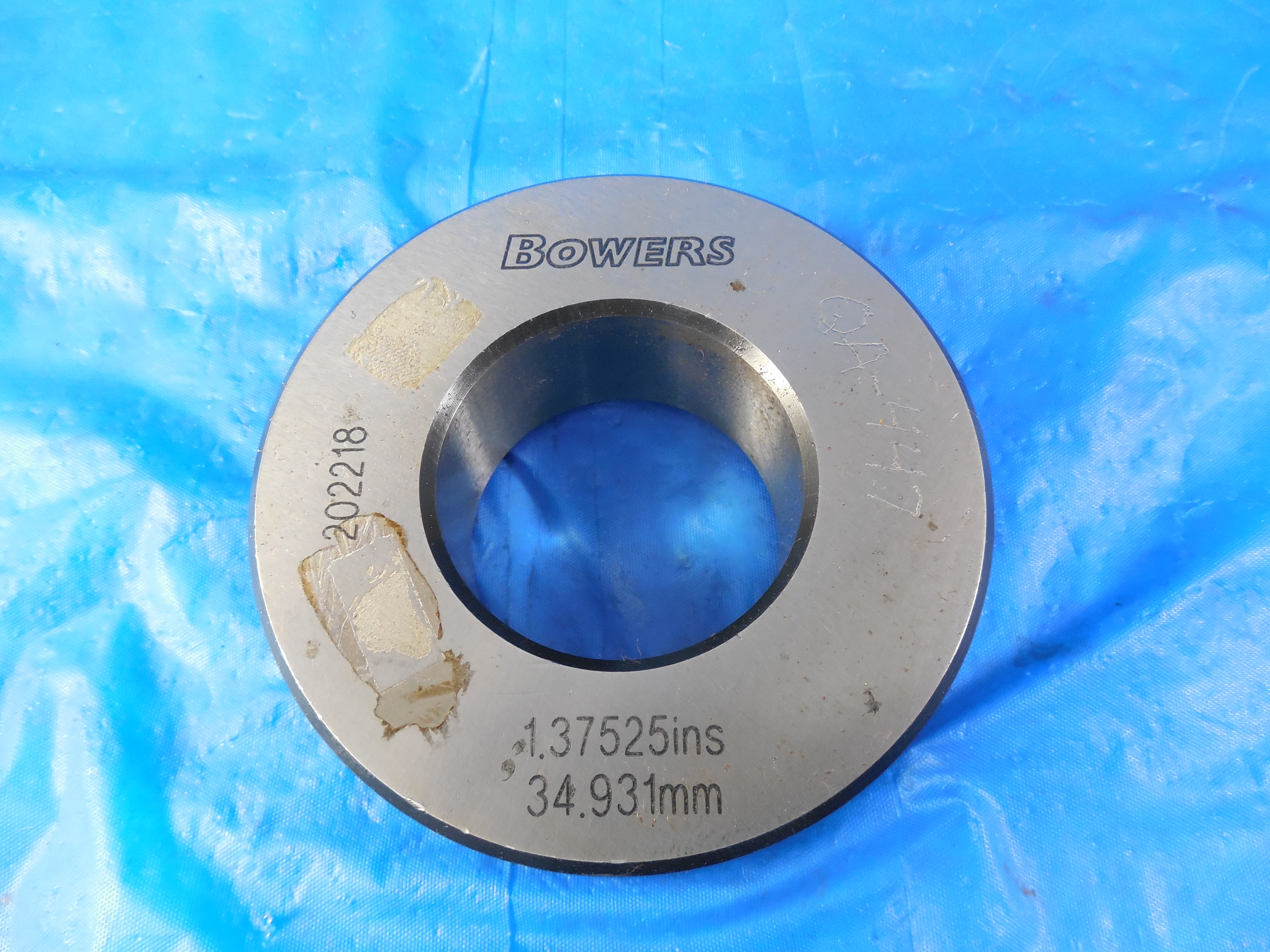 BOWERS 1.37525 DIA. MASTER SMOOTH PLAIN BORE RING GAGE OVERSIZE 1.3750