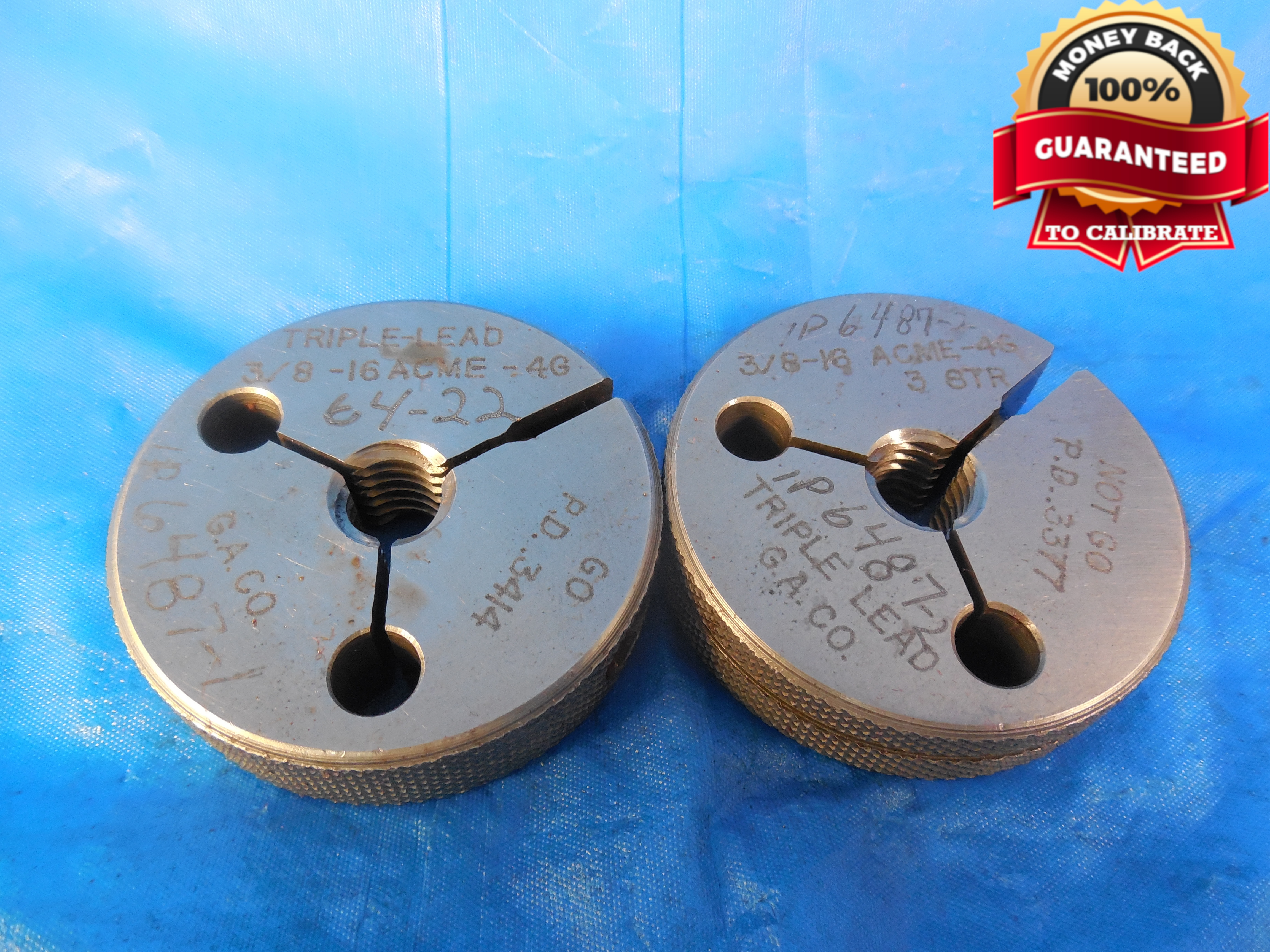 3/8 16 ACME 4G TRIPLE LEAD THREAD RING GAGES .375 GO NO GO = .3414