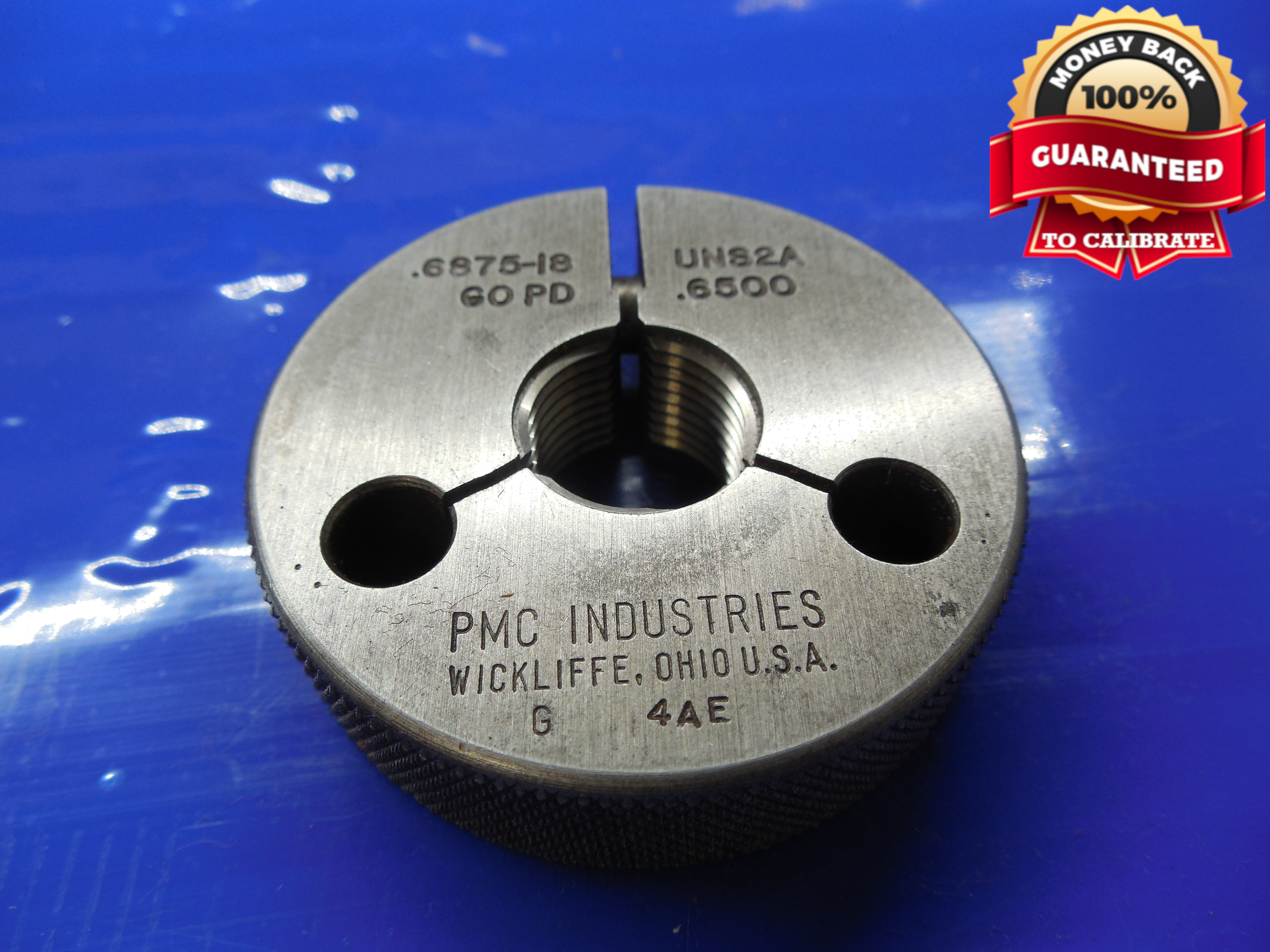 11/16 18 UNS 2A THREAD RING GAGE .6875 GO ONLY P.D. = .6500 11/1618 NS