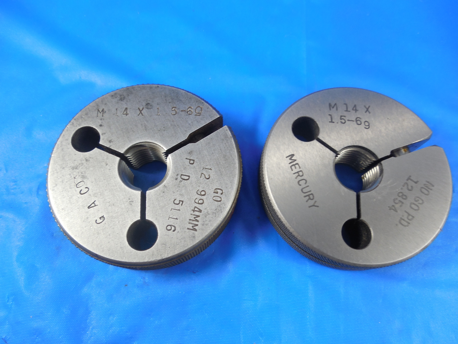 M14 X 1.5 6G METRIC THREAD RING GAGES 14.0 GO NO GO P.D.'S= 12.994 & 12