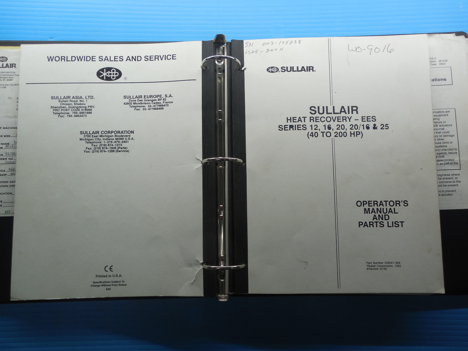 SULLAIR INDUSTRIAL AIR COMPRESSOR HEAT RECOVERY & CONTROLLER OPERATOR'S
