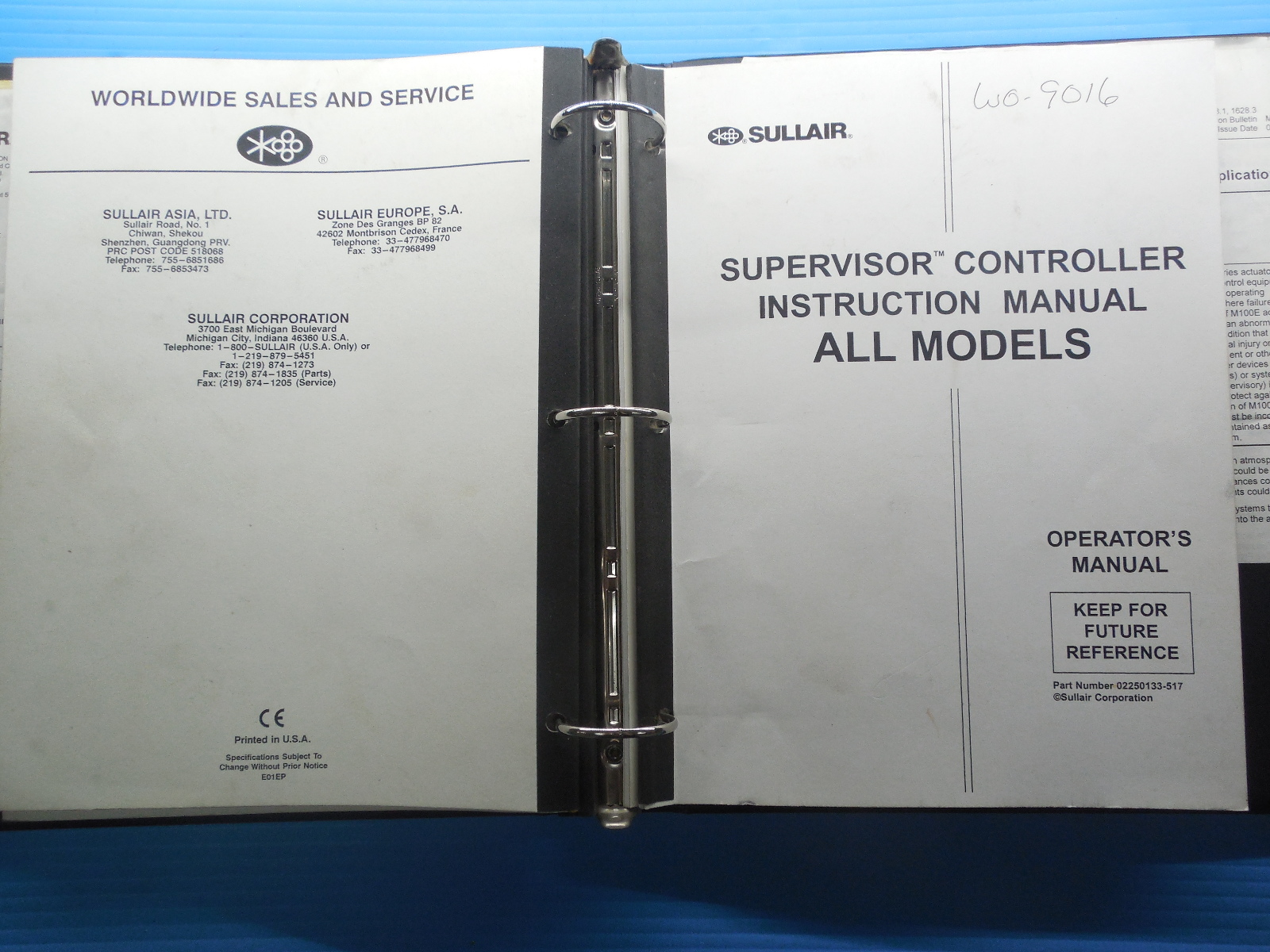 SULLAIR INDUSTRIAL AIR COMPRESSOR HEAT RECOVERY & CONTROLLER OPERATOR'S MANUALS