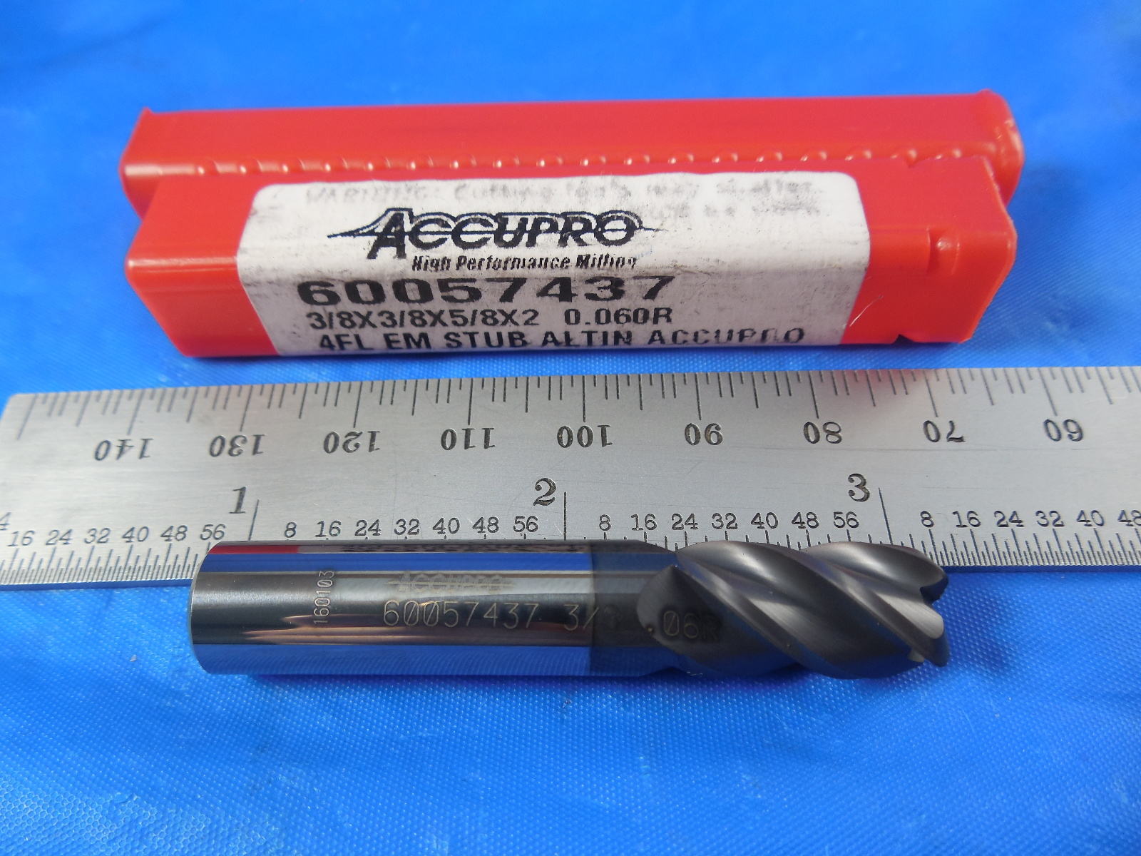 Accupro 3//8/" Diam 4 Fl Single End Carbide 0.06/" Corner Radius End Mill 08486425