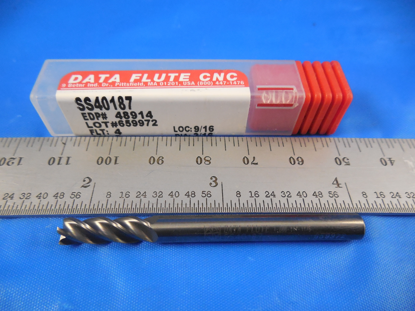 DATA FLUTE SS40187 3/16 DI 9/16 LOC X 2" 4 FLUTE CARBIDE END MILL